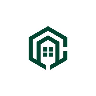 c harfi eve altıgen geometrik logo vektörü