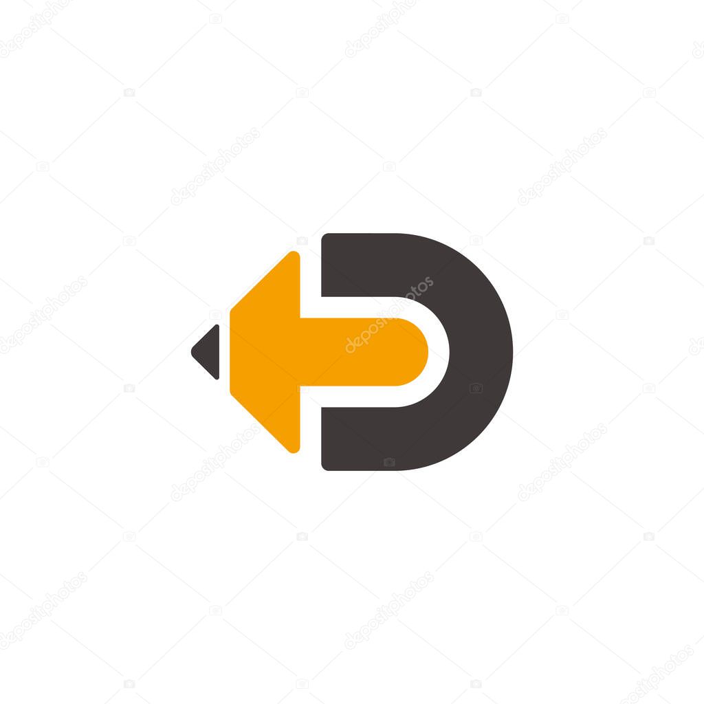 letter D pencil shape geometric arrow education logo vector