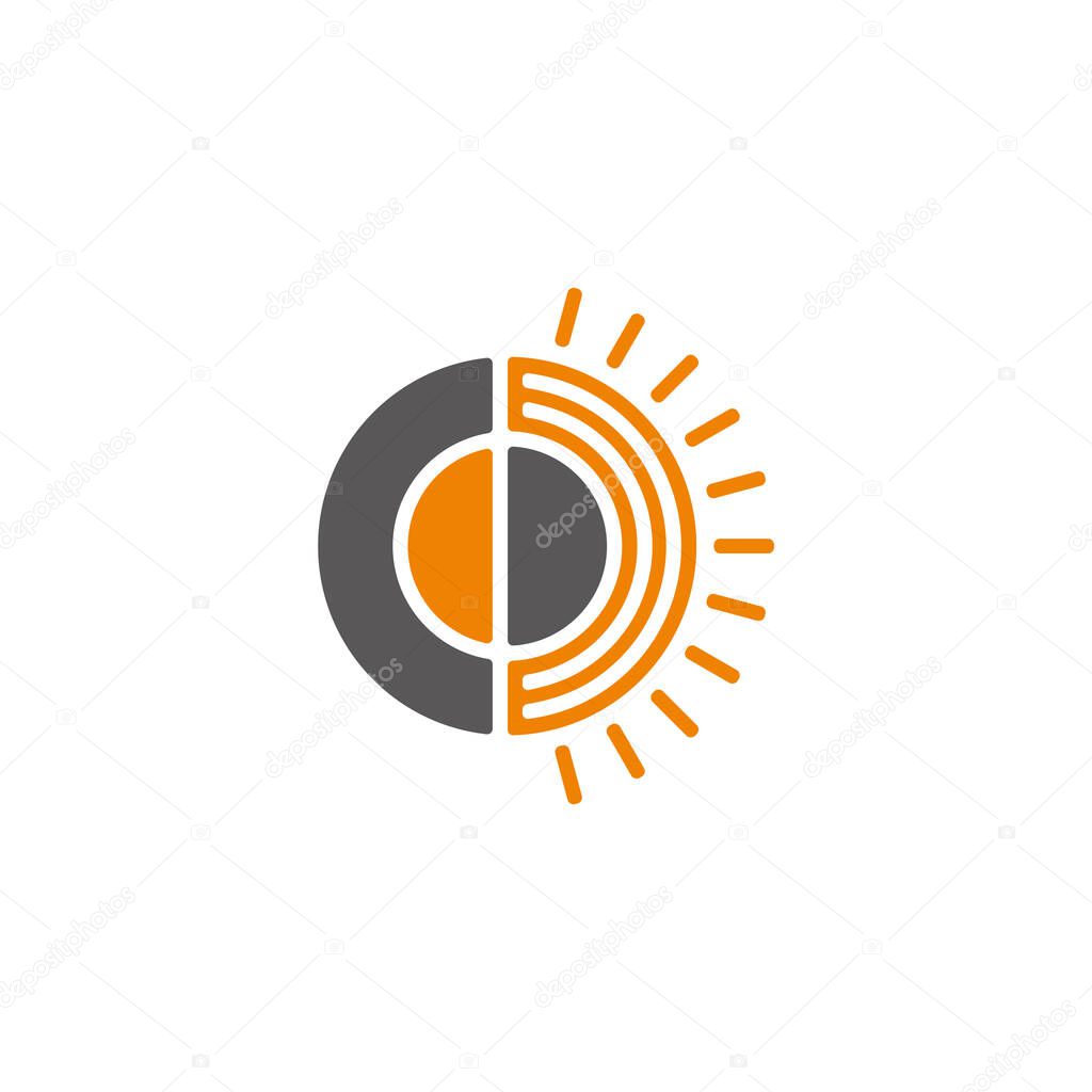 letter cd sun rays circle geometric design logo vector
