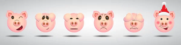 Set Funny Pig Characters Different Emotions Vector Illustration Esp10 — Stock Vector