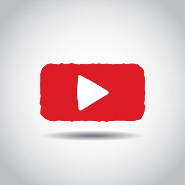 Elle çizilmiş kırmızı doğrusal düğme Video oyuncu. Web, video blog, müzik, arabirimi, Infographic veya uygulama vektör kroki çizim bir dikdörtgen içinde simgesini mürekkep. Eps10