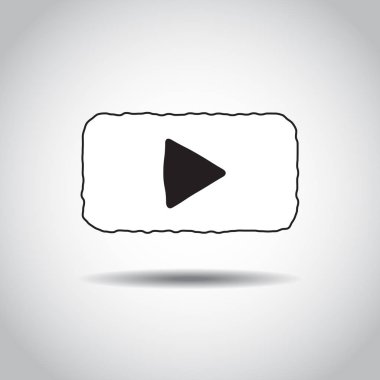 Elle çizilmiş doğrusal düğmesini Video oyuncu. Web, video blog, müzik, arabirimi, Infographic veya uygulama vektör kroki çizim bir dikdörtgen içinde simgesini mürekkep. Eps10