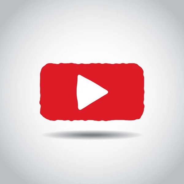 Pulsante Lineare Rosso Disegnato Mano Lettore Video Icona Inchiostro Web — Vettoriale Stock