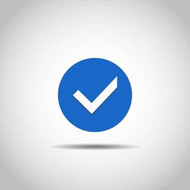 Ok düğmesi simgesi. Kabul et işareti mavi kutsal kişilerin resmi. Gölge ve izole üzerinde beyaz. Eps10 