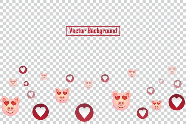 Redes Sociales Sonrisa Cerdo Corazón Rojo Flotante Botones Web Aislados — Vector de stock