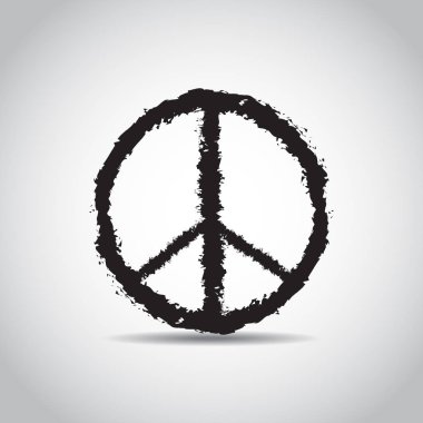 İşareti pasifist. Bu barış işareti fırça tarafından çizilmiş. Beyaz bir arka plan siyah hippi işareti. İzole