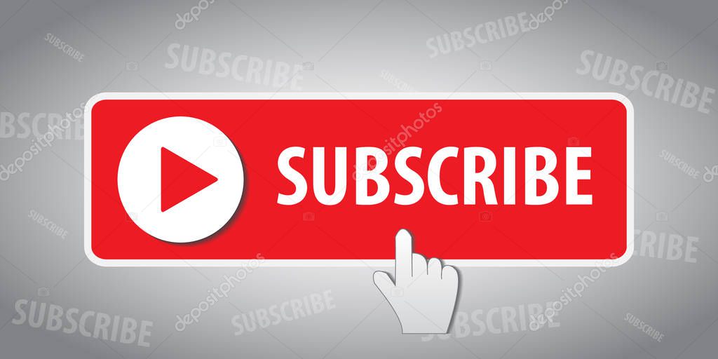 SUBSCRIBE - button color with hand cursor and shadow. Vector illustration. EPS 10