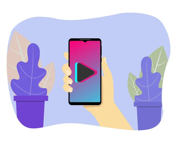 Main Tient Téléphone Réseau Social Populaire Sur Écran Smartphone Regardez — Image vectorielle