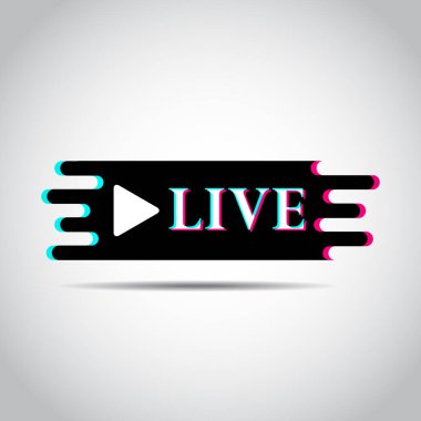 Canlı düğme. Renkli silueti olan bir şablon. Canlı yayın etiketi, amblem, sembol, logo modeli. Akıyor. Blog yazıyorum. Sosyal medya konsepti. Vektör çizimi. EPS 10