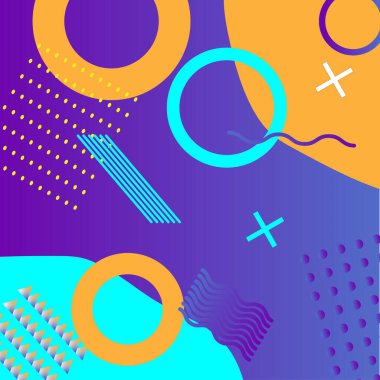 Memphis 'in geçmişi moda. Renkli şekiller, renkli dokular ve renk desenleri. Soyut hipster şekilleri ve funky geometrik desenler, 1980 'lerin pop arka planı.