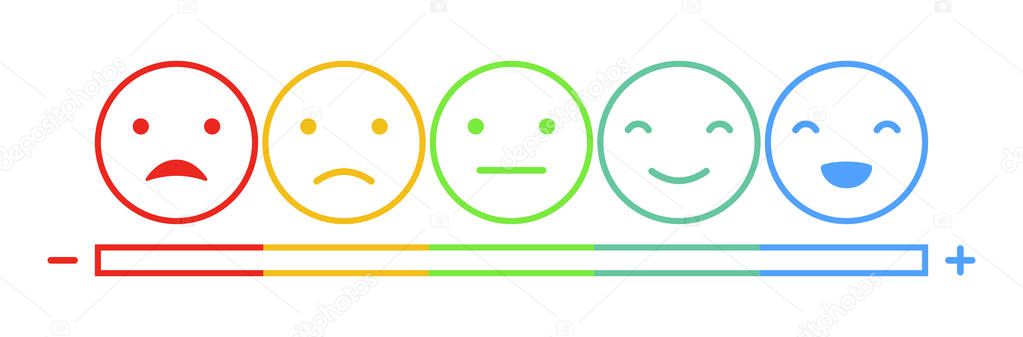 Emoticons mood scale on white background