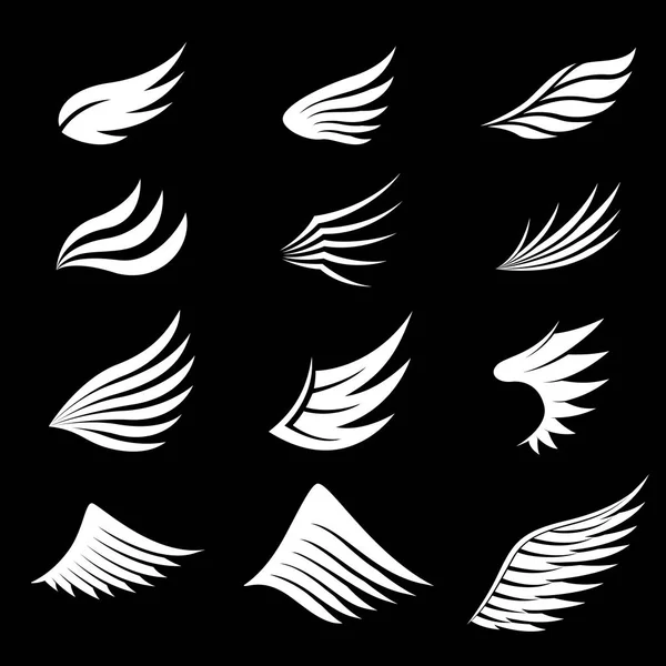 Комплект Белых Крыльев Черном Фоне — стоковый вектор