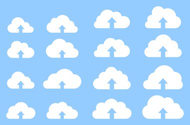 Bulut şekiller koleksiyonu ile mavi arka plan üzerinde gölge