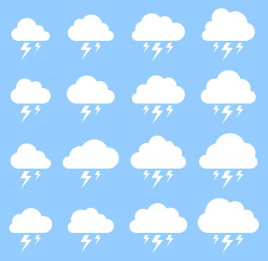 Bulut şekiller koleksiyonu ile mavi arka plan üzerinde gölge