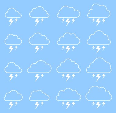 Bulut şekiller koleksiyonu ile mavi arka plan üzerinde gölge