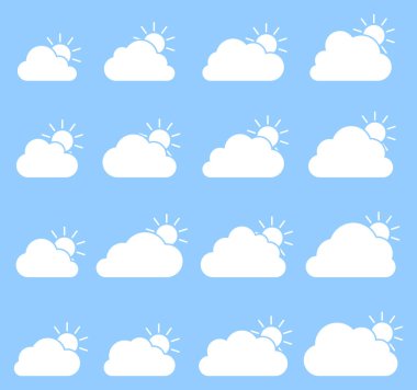 Bulut şekiller koleksiyonu ile mavi arka plan üzerinde gölge