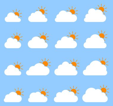 Bulut şekiller koleksiyonu ile mavi arka plan üzerinde gölge