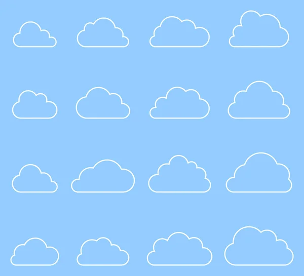 Colección Formas Nube Con Sombra Sobre Fondo Azul — Vector de stock