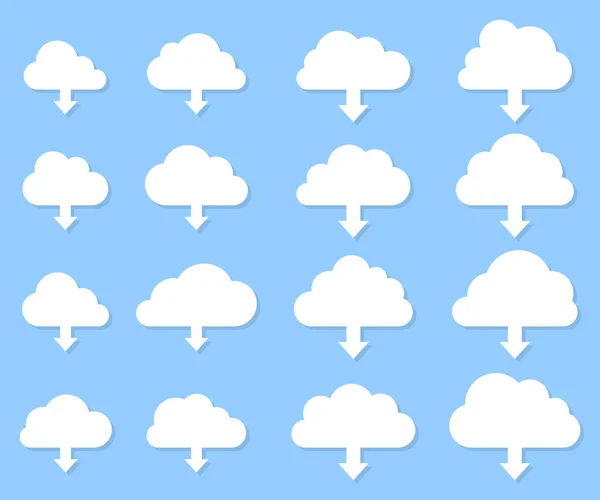 Cloud Shapes Collection Shadow Blue Background — Stock Vector