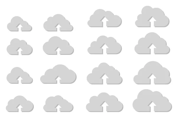 Nube Subir Colección Con Sombra Sobre Fondo Blanco — Archivo Imágenes Vectoriales