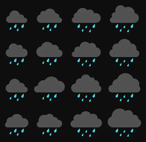 Bulut Yağmur Fırtına Siyah Arka Plan Üzerine — Stok Vektör