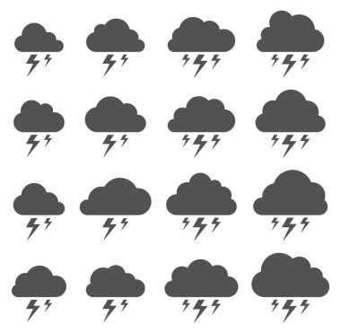 Bulut ve yıldırım, beyaz arka plan üzerinde fırtına