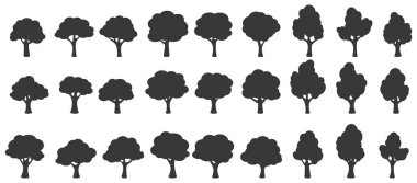 Beyaz arka plan üzerinde izole ağaçlar siluet kümesi