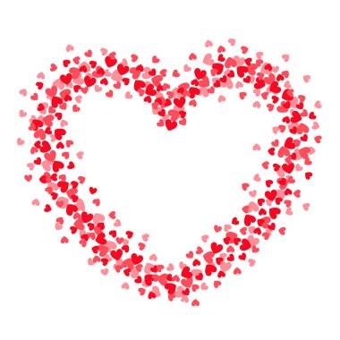 Beyaz arka plan ile kalp şekli, kırmızı konfeti