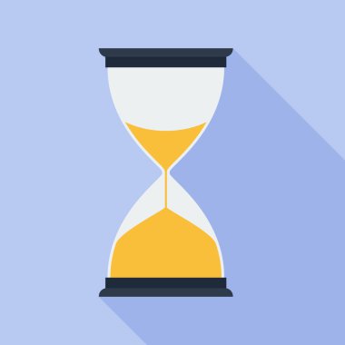 Mavi arka plan üzerinde kum saati düz simgesi