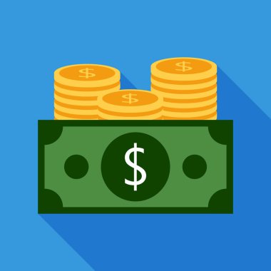 Sikke üzerinde mavi arka plan ile Doları düz simgesi