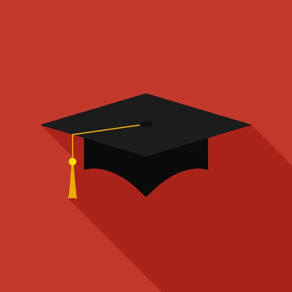 Καπάκι Αποφοίτηση Επίπεδη Εικόνα Κόκκινο Φόντο — Διανυσματικό Αρχείο