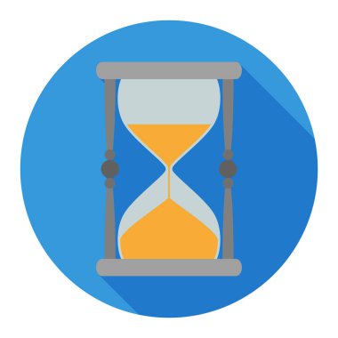 Mavi arka plan üzerinde kum saati düz simgesi