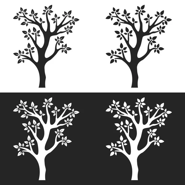 Ensemble Silhouettes Arbres Avec Branches — Image vectorielle