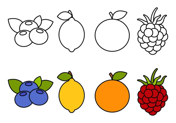 着色书与水果 着色为孩子 — 图库矢量图片