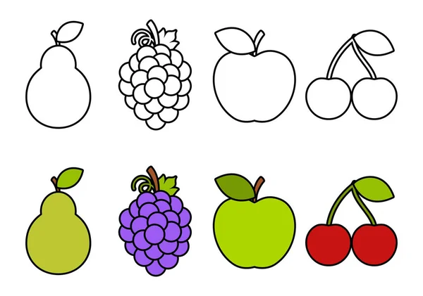 Libro Para Colorear Con Frutas Para Colorear Para Niños — Vector de stock