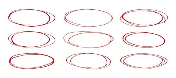 Ensemble de cercles dessinés à la main sur fond blanc — Image vectorielle