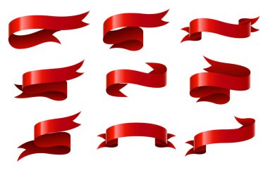 Set of red ribbon on white background clipart