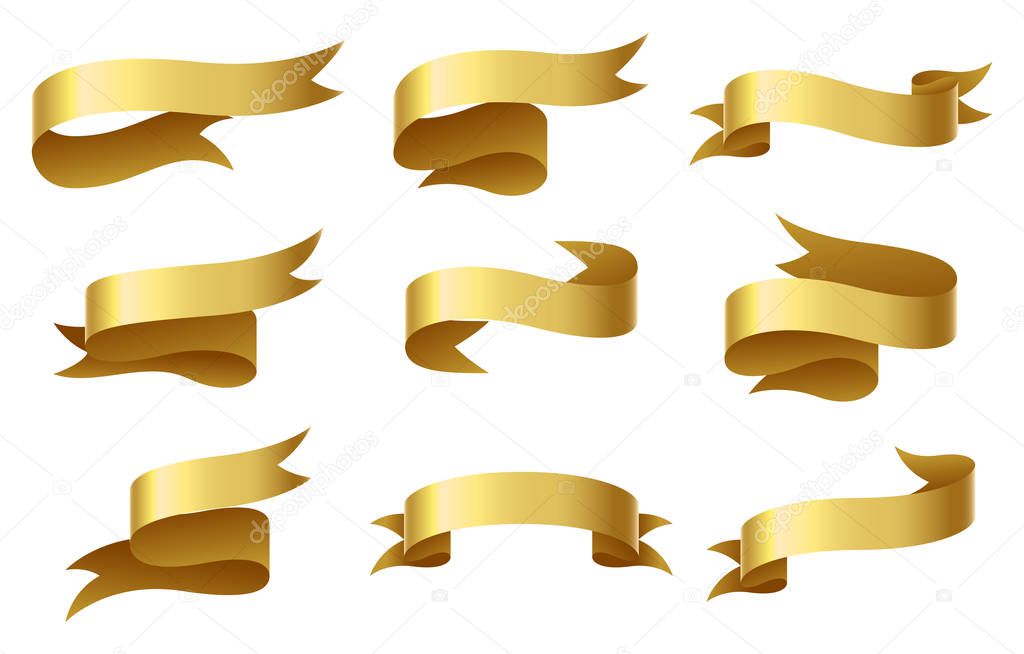 Set of gold ribbon on white background