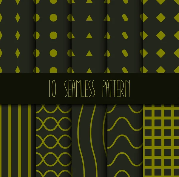 Set of seamless geometric patterns on green background — Stock Vector