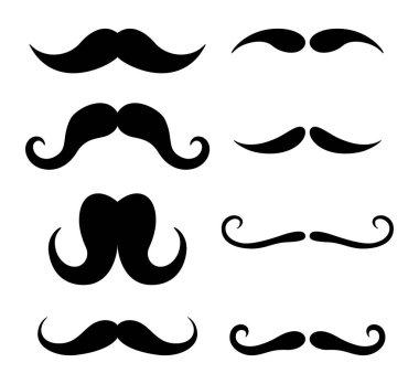 Beyaz arka plan üzerinde hipster bıyık set