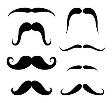 Beyaz arka plan üzerinde hipster bıyık set