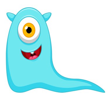 Sevimli küçük mavi çizgi film canavar beyaz arka plan üzerinde