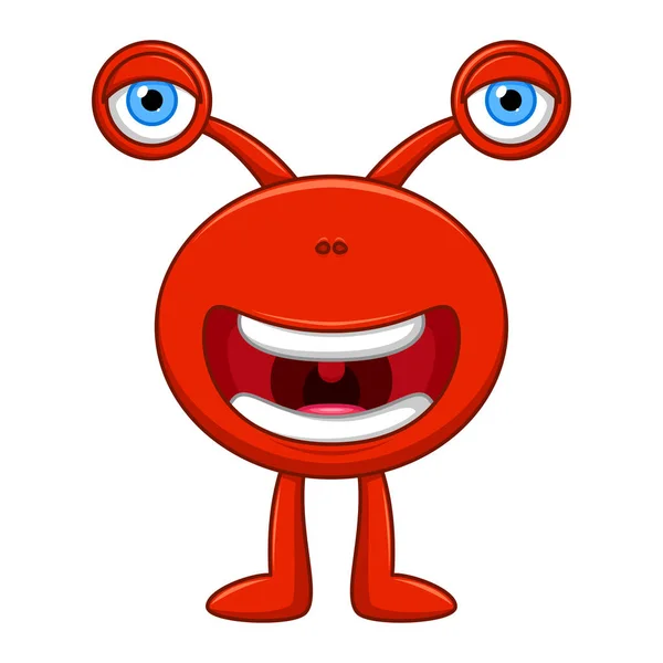Cute little red cartoon monster on white background — Stock Vector