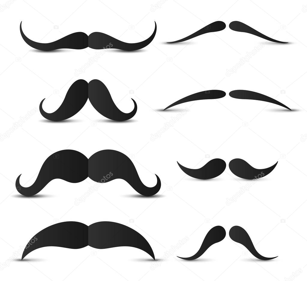 Set of hipster mustache on white background