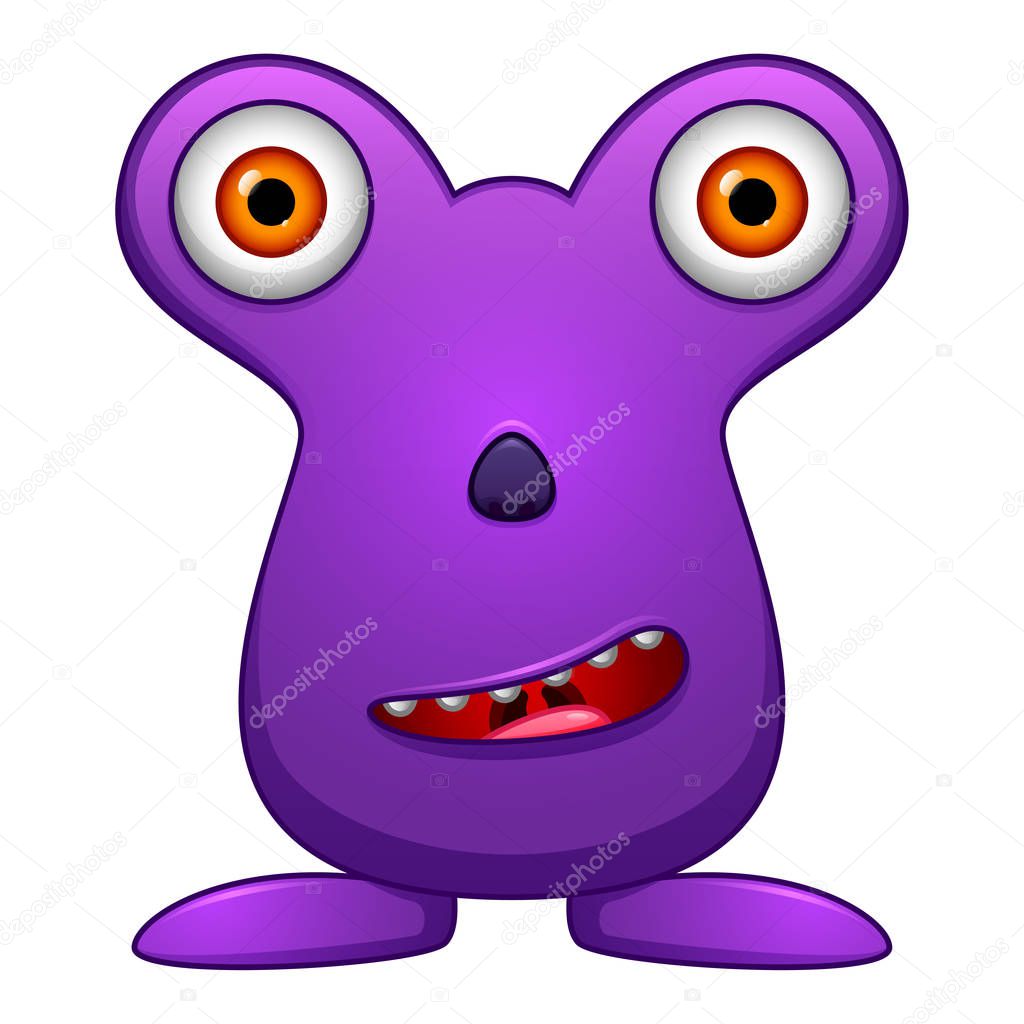 Cute little purple cartoon monster on white background