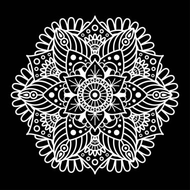 Yuvarlak mandala boyama siyah arka plan üzerine