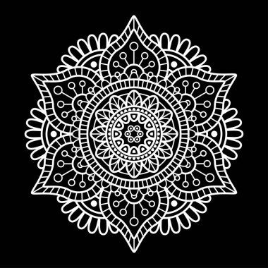 Yuvarlak mandala boyama siyah arka plan üzerine