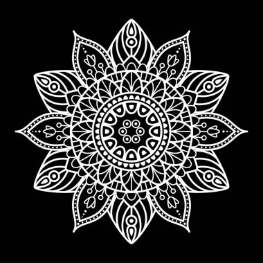 Yuvarlak mandala boyama siyah arka plan üzerine