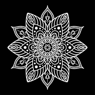 Yuvarlak mandala boyama siyah arka plan üzerine