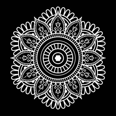 Yuvarlak mandala boyama siyah arka plan üzerine